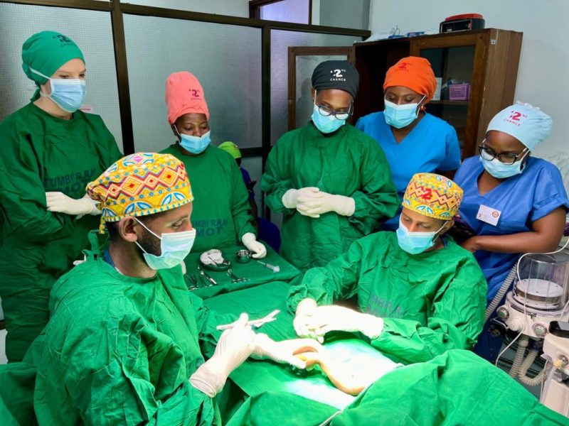 Surgeons performing reconstructive surgery during a 2nd Chance workshop in Tumbi Tanzania 01.2025